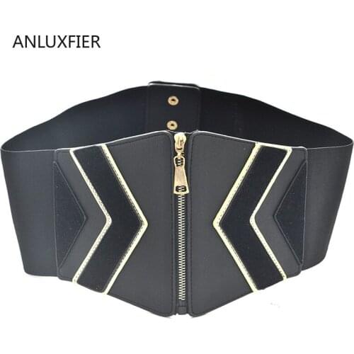 H9862 Women Wide Waist Belt Fashion Zipper Elastic Waist Seal Accessories Female High Quality Simple Casual Vintage Waistband