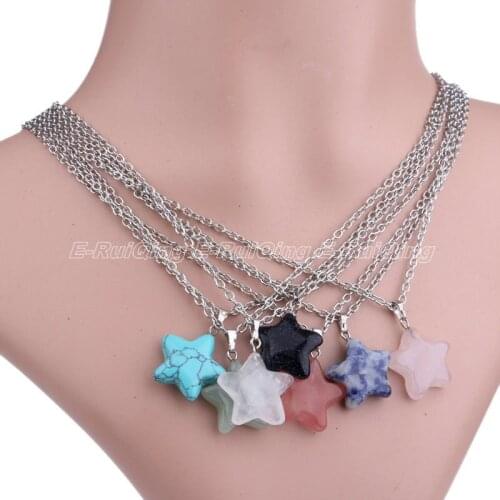 Top Quality Trendy Crystal Nature Gem Stone Five-Pointed Star Pendant Necklace Fashion Jewelry For Women Friends Choker Collar