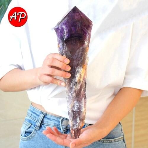 1pc Natural Amethyst Quartz Cluster Super Size Crystal Rod Point Specimen Scepter Super Power Spirit Healing Gemstone Energy