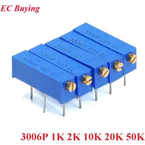 10pcs 3006P 102 202 103 203 503 Trimpot Trimmer Potentiometer 1k 2k 10k 20k 50k Ohm P503 3006 Multiturn Side Potentiometer