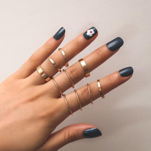 10 PCS Simple Bohemian Set Rings For Women Finger Knuckle Phalanx Midi Ring Stackable Gold Color Fashion Night Pub Party Jewelry