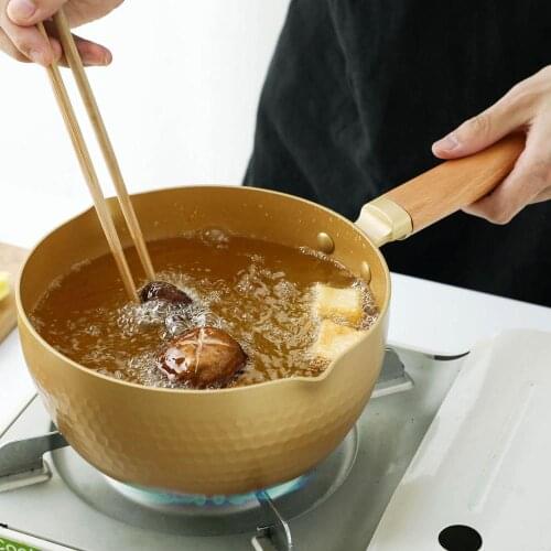20CM Aluminum Alloy Milk Pot Frying Pan With Wooden Handle Glass Lids Kitchen Cooking Pots for Salad Noodles Gas Stove