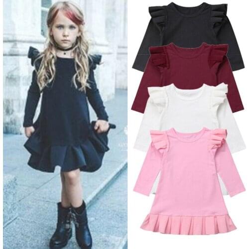 2020 new Spring Cotton Kids Baby Girls Dress Ruffle Long Sleeve Party Tutu Dress Clothes 1-6Y