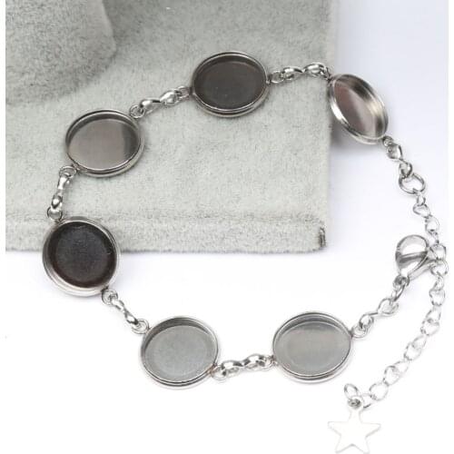 Reidgaller 5pcs stainless steel cabochon bracelet settings fit 12mm cameo bracelets bezel blanks diy jewelry base
