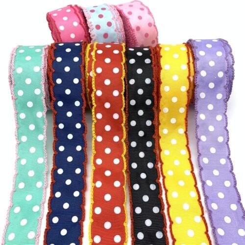 5yards/Lot 1" (25mm) Sewing Edge Grosgrain Ribbon Printed Dots Ribbon For Wedding Christmas Decoration DIY Sewing Craft