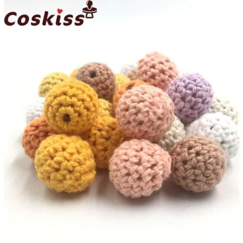 50pc / lot Crochet Round Wood Beads Crochet Color Mix Ball 16mm Decoration Indoor Wooden Teething Crochet Beads
