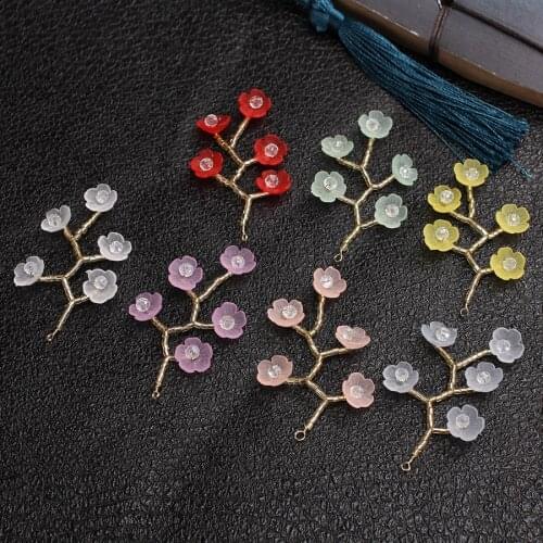 6pcs/lots Handmade Acrylic Petal Miniture Flowering Branch for Hair Jewelry Drop Earrings Diy Making Crafts Decorative Supplies