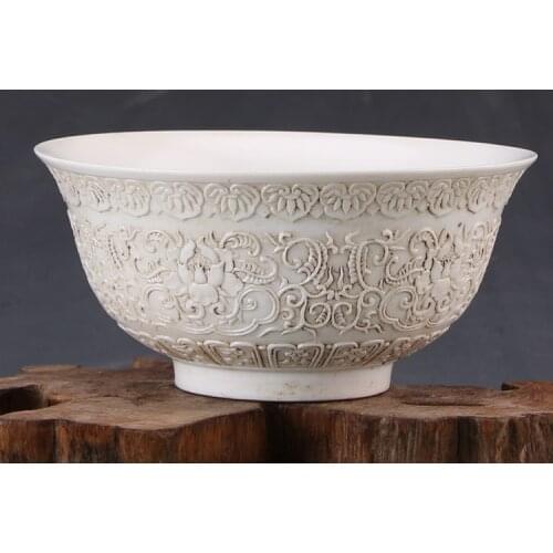 #9 Antique Republic of China porcelain bowl,carved Lotus Scroll,Hand-painted crafts,Decoration,Collectio&Adornment,Free shipping