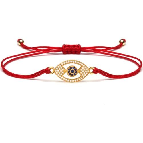 AAA Cubic Zirconia Blue Evil Eye Lucky Charm Red String Handmade Bracelet Women Good Luck Protection Braided Adjustable Jewelry