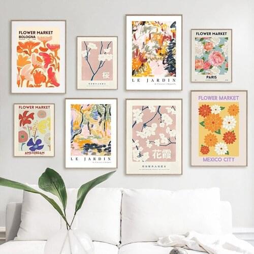 Abstract Flower Market Vintage Minimalist Wall Art Canvas Painting Nordic Posters And Prints Exhibition Pictures For Living Room