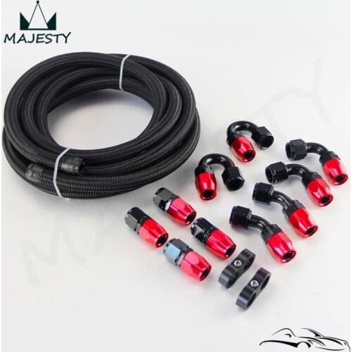 AN8 Stainless/Nylon Braided OIL/FUEL line/hose Black +Fitting Hose End Adaptor KIT 8AN