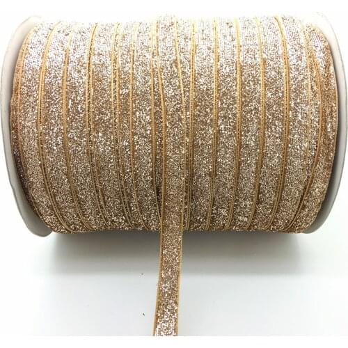 Free shipping 5 yards 3/8 "10mm Khaki Glitter Velvet Ribbon Headband Clips Bow Decoration #RS-20