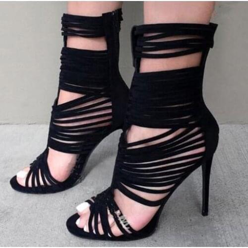Summer New High Shaft Stiletto Heel Sandals Women Narrow Band Cut-outs Peep Toe Gladiator Sandals High Heels Summer Boots