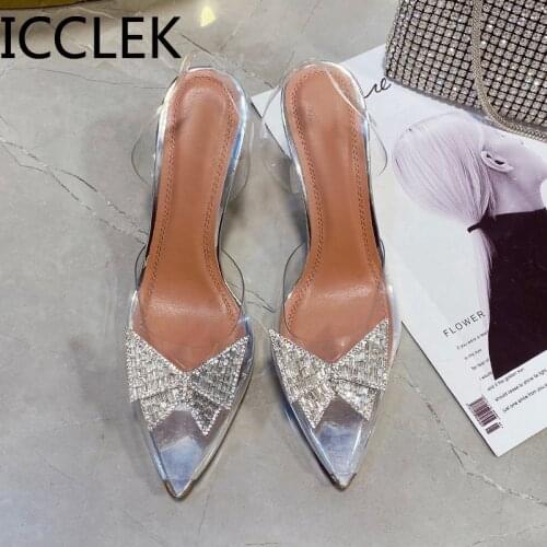 Star Style Crystal Butterfly Transparent Women Sandals Jelly Office Lady Shoes Summer Slingbacks High Heels Wedding Bridal Shoes