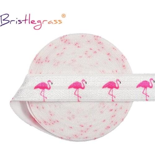 BRISTLEGRASS 2 5 10 Yard 5/8" 15mm Flamingo Print Foldover Elastic FOE Spandex Satin Band Tape Hair Tie Headband DIY Sewing Trim