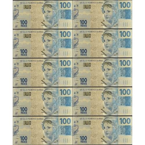 Boutique 10pcs Color Brazil Banknotes Colored 100 Reals Gold Banknote Decorations Collectibles Souvenirs Gifts