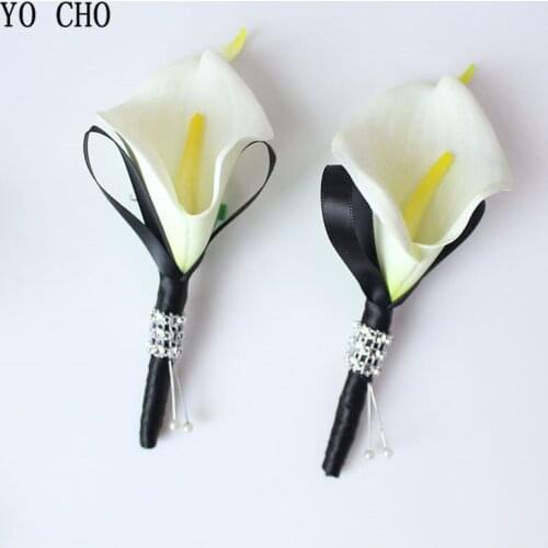 YO CHO Wedding Corsages Groom Boutonnieres Bridesmaids Brooches Corsage Pin Flowers Prom White Wedding Witness Marriage Corsages