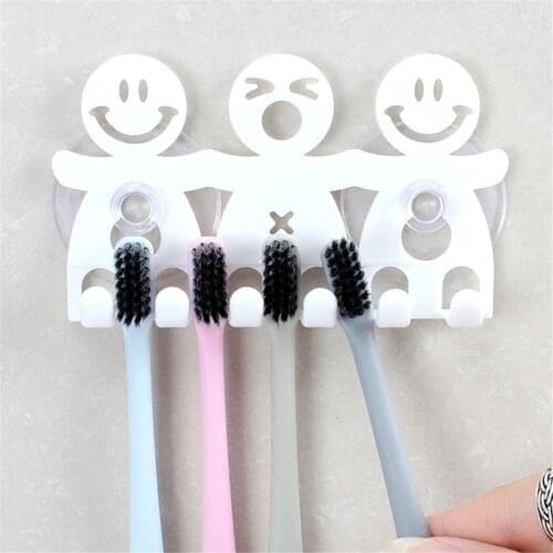 Sucker Toothbrush Holder Cute Cartoon Smiling Face Toothbrush Stand Towel Hooks Kitchen Bathroom Sets Accessories
