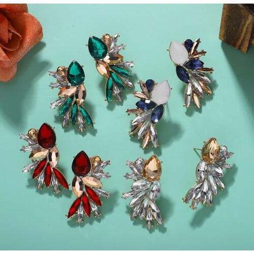 Dvacaman 4 Styles Colorful Wings Stud Earrings Acrylic Crystal Stone Women Piercing Earrings Trendy Wedding Jewelry Wholesale