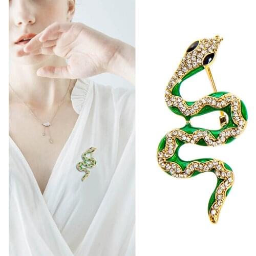 EASYA Green Snake Brooches Women Men Rhinestone Enamel Snake Animal Party Women Shirt Collar Clothing & Accessories