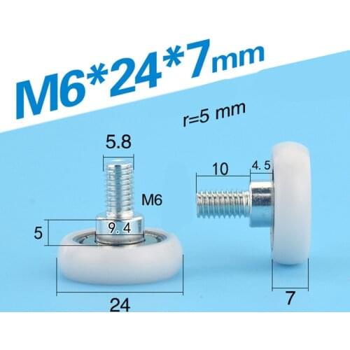 [F24*7-C4.5L10M6]10pcs M6 screw shaft ball bearing roller flat type cash box sliding POM 626zz bearing wheel pulley