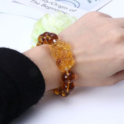 Feng Shui Citrine Gem Stone Wealth Pi Xiu Bracelet Attract Wealth and Good Luck LX9E