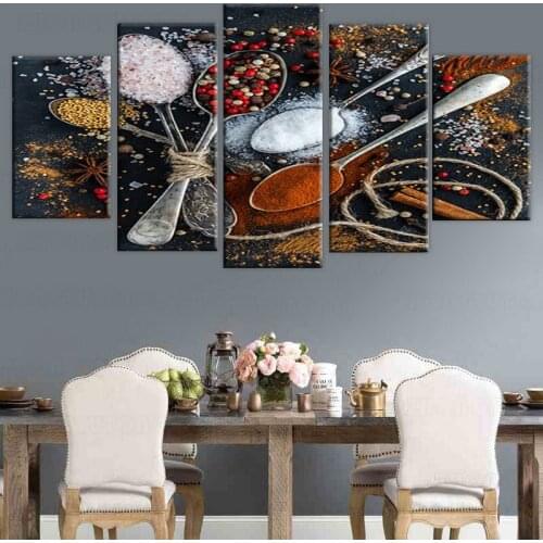 Art Posters Canvas Print Painting 5 Panel Kitchen Spice Modular Restaurant Home Decoration Framework Modern Living Room