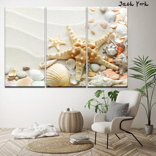 Canvas Painting Beach shells and starfish 3 Pieces Wall Art Painting Modular Wallpapers Poster Print for living room Home Decor