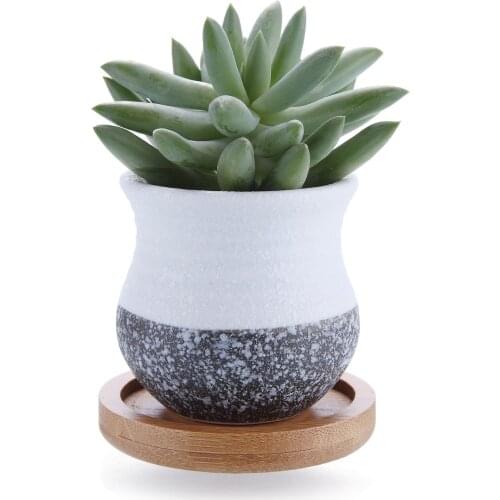 Ceramic Mini Korea Style Snow Serial Succulent Cactus Plant Pot Flower Pot Container Planter With Bamboo Trays