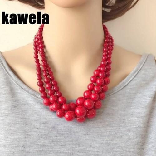 Three Strands Red Stone Choker Collar Necklace Statement Round Beads Spray Painting