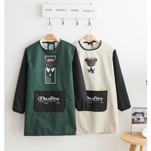 Overalls coat apron home kitchen women cooking fashion cute Japanese Korean version long-sleeved waterproof and oil-proof adults