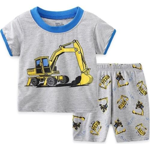Boys 2pcs Summer Clothing Sets Cartoon Digshell Print Short Tops Pants Clothes