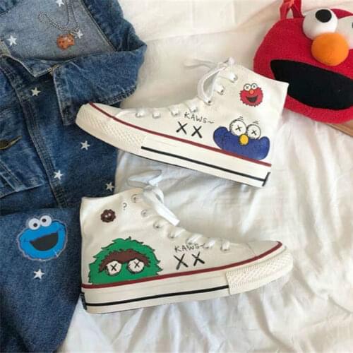 Spring New Fashion White Anime Ladies Sneakers Cartoon Woman Vulcanized Shoes Graffiti High-top Canvas Shoes Women espadrilles