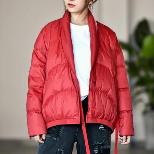 Off-season Literary style down jacket women winter new style fashion slim flare sleeve light warm white duck down jacket F2355