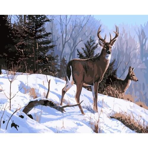 MaHuaf-i436 DIY painting by numbers deer snow forest hand painted coloring by numbers on canvas wall art painting for home decor
