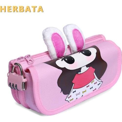 Lovely Kawaii School Pencil Case Large Capacity Canvas Leather Portable Pencil Case For Girls Christmas Gift Stationery Supplies