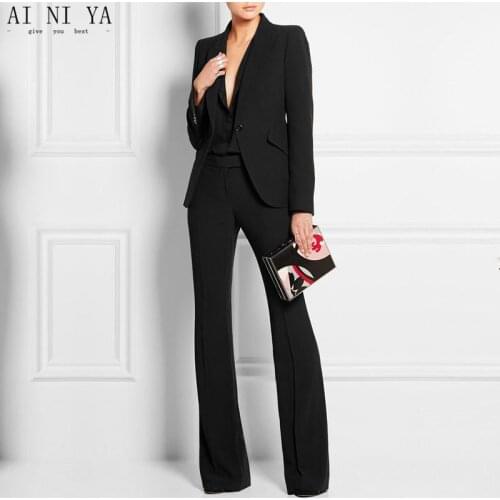 Fashion Winter Formal Work Wear Women Elegant Pant Suit Slim Female Business Suits Blazer With Trousers Office Ladies Suits