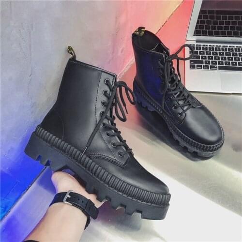 Men Boots Patent Leather Black Platform Shoes British Style Fashion Martin Boots Non-slip Wear-resistant Sole Mens Ankle Boots