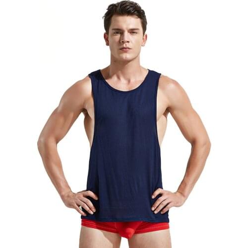 Mens Tank Tops Sexy Split Casual Loose Tank Top Male Sleeveless Tops Bodybuilding Undershirts Gay Sports Gym Muscle Vests XXL