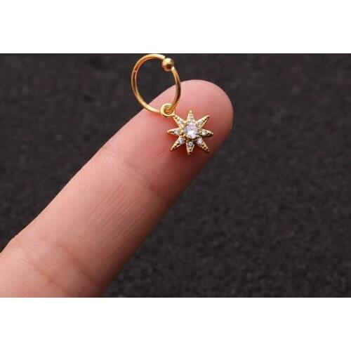1 PCS Small Zircon Geometric Sun Charm Ear Cartilage Cuff Clip Earring Trendy Gold Color Steel Circle Hoop Piercing Earring