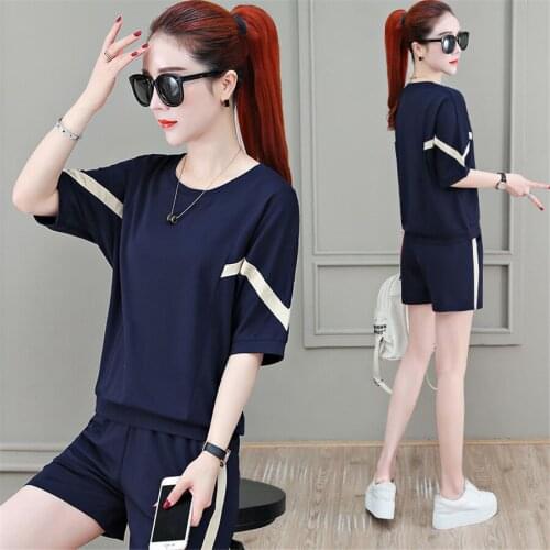 New 2020 Women\s Two Piece Tracksuits Set Summer T Shirt Tops+Shorts Women Casual Outfit