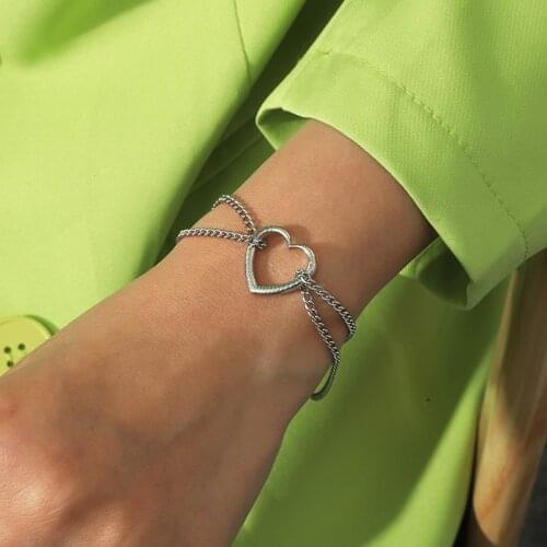 New Korean Heart Charm Bracelets for Women Girls Temperament Silver Color Link Chain Bracelet Birthday Day Jewelry Gifts