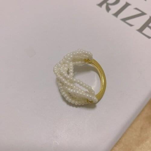 Orgin Summer Delicate Handmade Weave Multilayer Pearl Ring for Femme Irregular Metal Ring Wedding Gifts Jewelry Accessories
