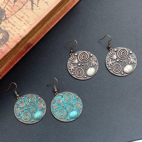 Popular Women Retro Bohemia Punk Crystal Earrings Alloy Ring Pine Earrings New Women Exaggerated Handmade Jewelry