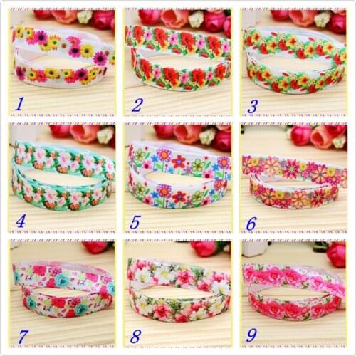 5/8'' Free shipping Fold Elastic FOE flowers printed headband headwear hairband diy decoration wholesale OEM S78