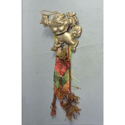 Elaborate Chinese Tibetan Buddhism brass beast feng shui poodle amulet auspicious statue