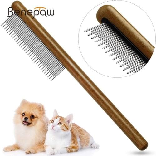 Benepaw Professional Dog Comb Comfortable Wooden Handle Short Long Teeth Pet Comb For Removing Matted Loose Hair Knot Tangles