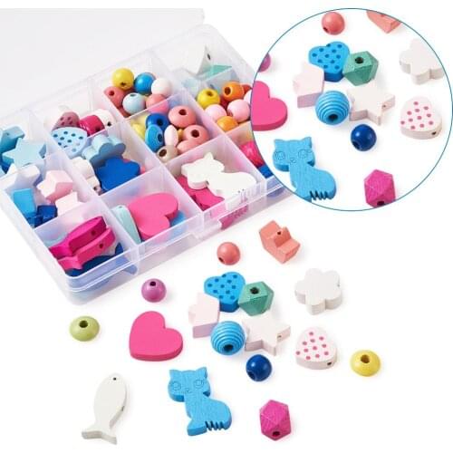 Mixed Color Mixed Style Pattern Wooden Spacer Beads for Jewelry Making Necklace Bracelet Children Handcraft