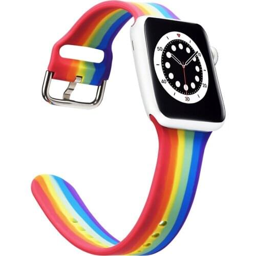 New Rainbow Sports Silicone Watch Band for Apple Watch Series SE 6 5 4 3 2 Wrist Strap Rubber Watchband for Iwatch 40/44/38/42mm