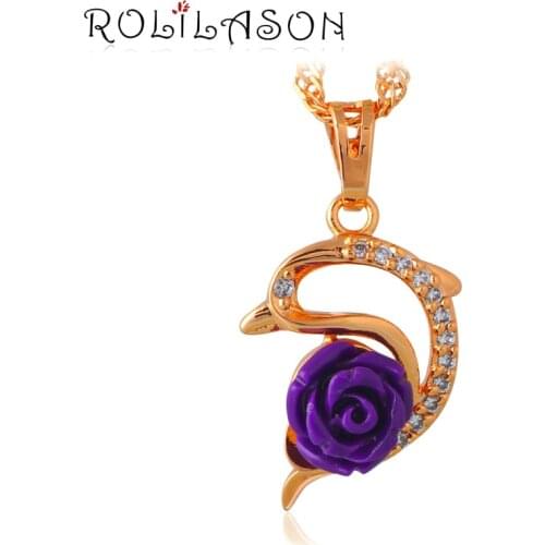 Rose language Purple flower for dream gold tone AAA Zirconia Crystal Fashion Jewelry Necklaces Pendants LN621